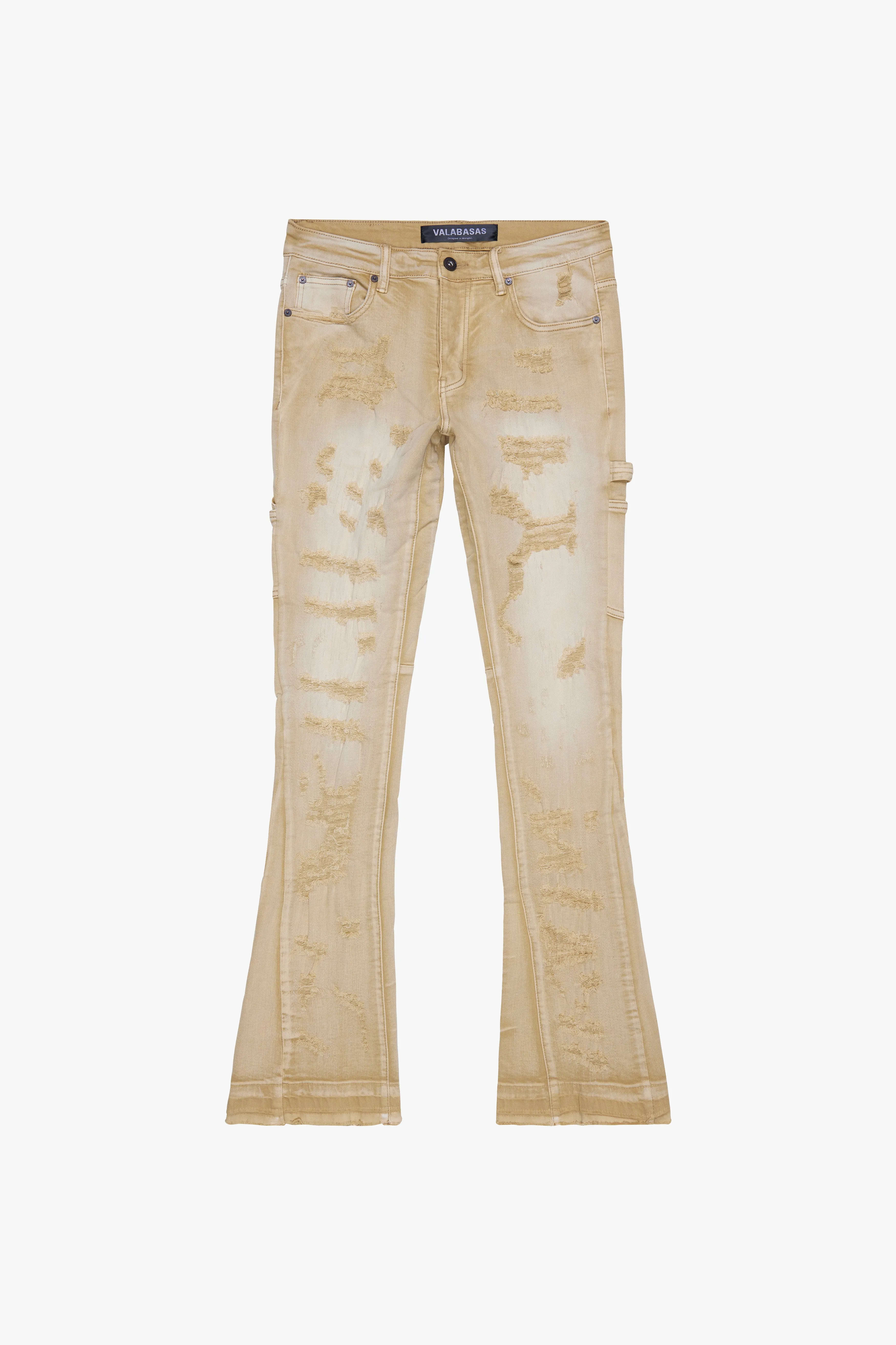 "ZERO" LIGHT KHAKI WASH STACKED FLARE
