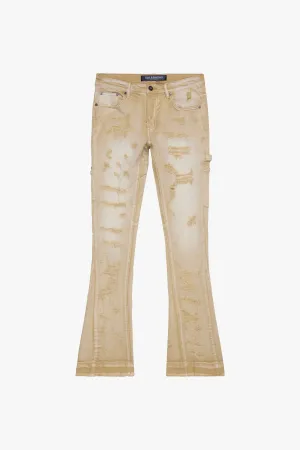 "ZERO" LIGHT KHAKI WASH STACKED FLARE