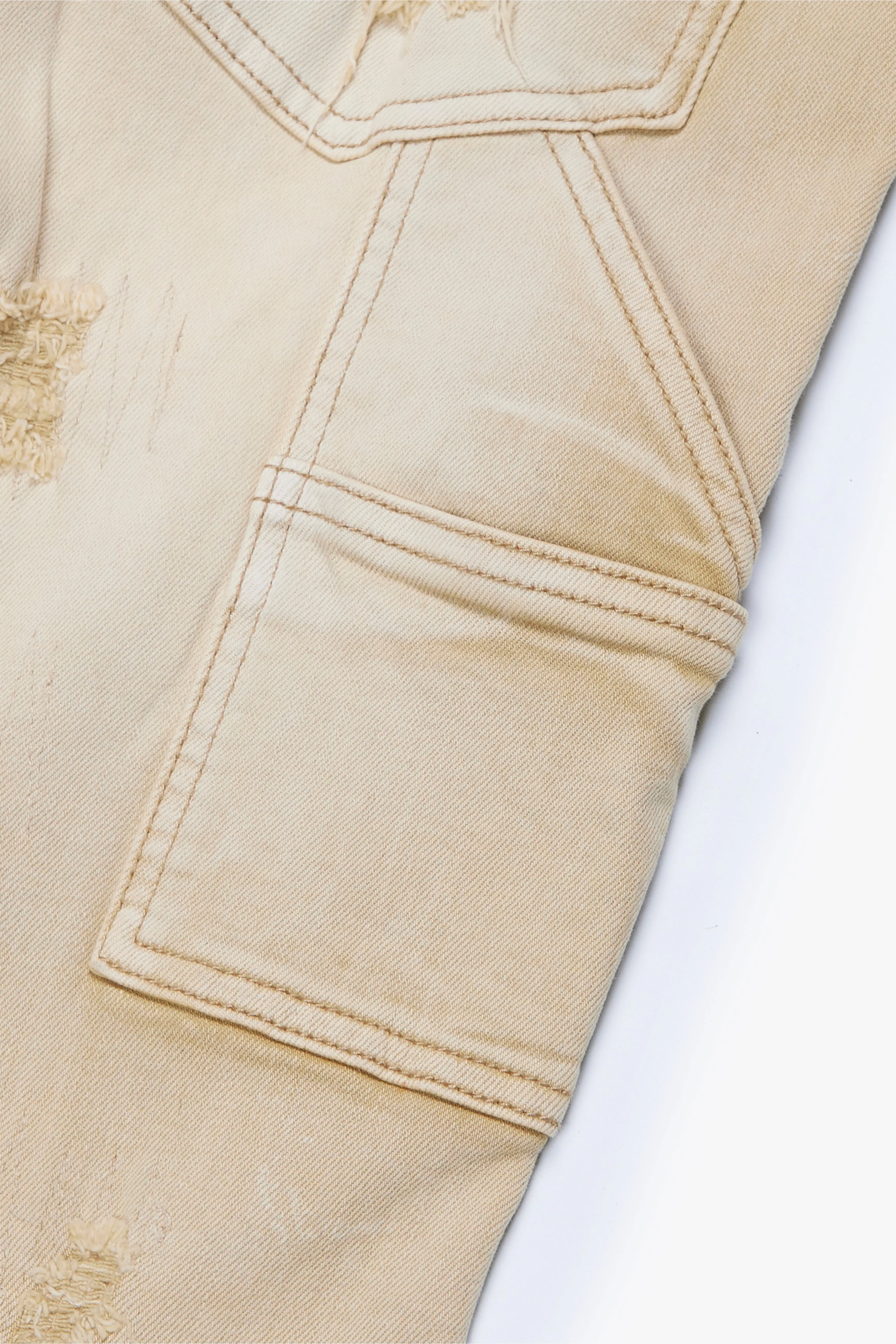 "ZERO" LIGHT KHAKI WASH STACKED FLARE