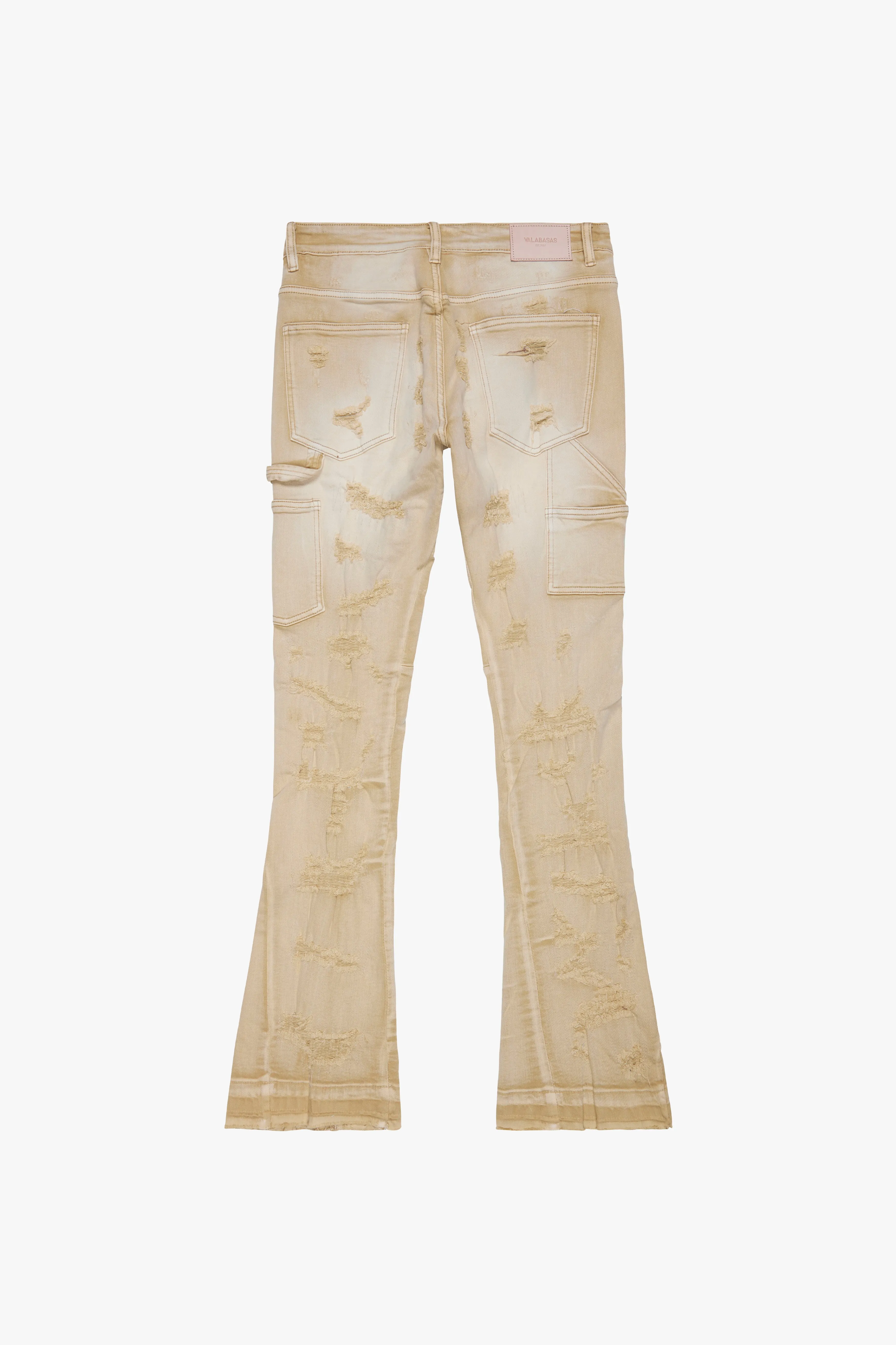 "ZERO" LIGHT KHAKI WASH STACKED FLARE