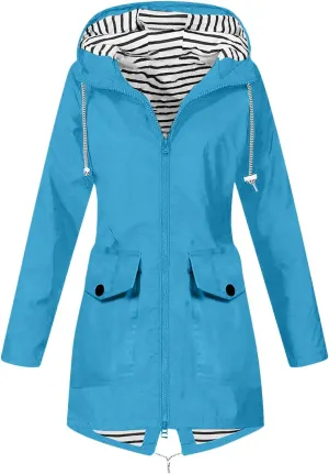 Rain Jacket for Women Lightweight Long Hooded Raincoat Waterproof Outdoor Hiking Travel Windbreaker Trench Coats