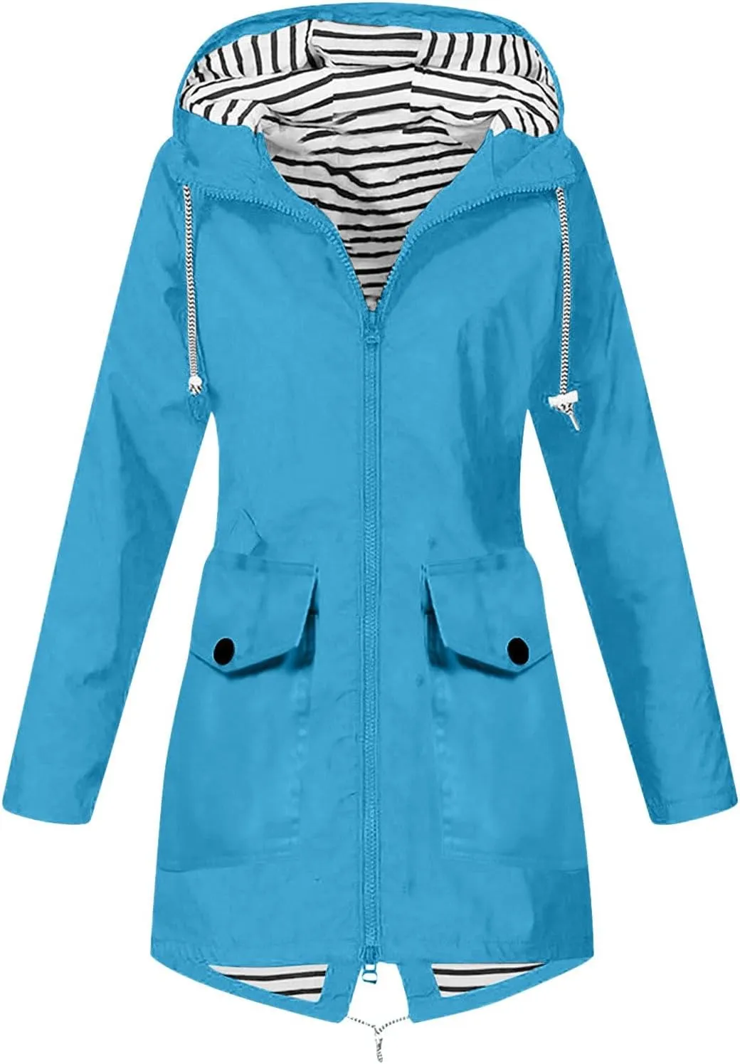 Rain Jacket for Women Lightweight Long Hooded Raincoat Waterproof Outdoor Hiking Travel Windbreaker Trench Coats