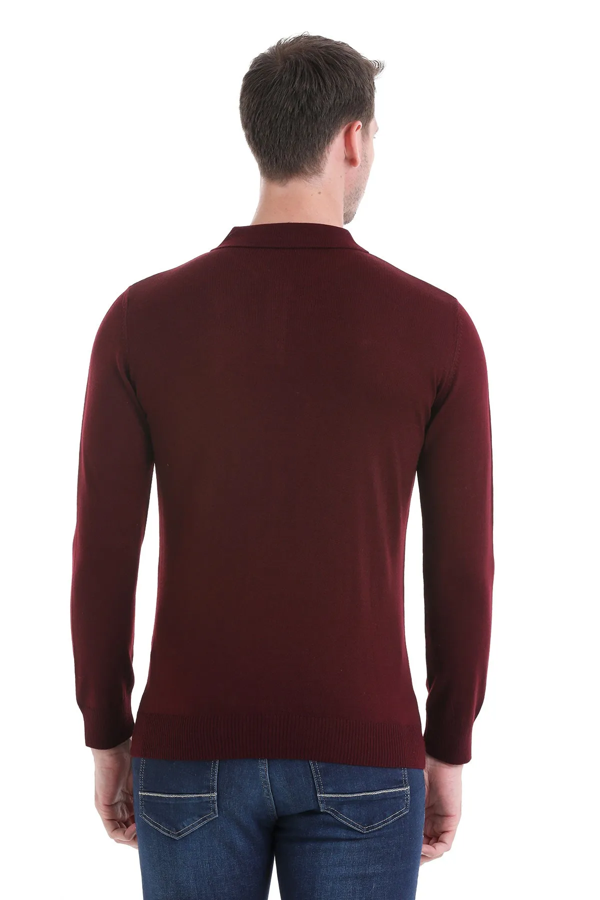 Regular Fit Wool Blend Burgundy Polo Sweater