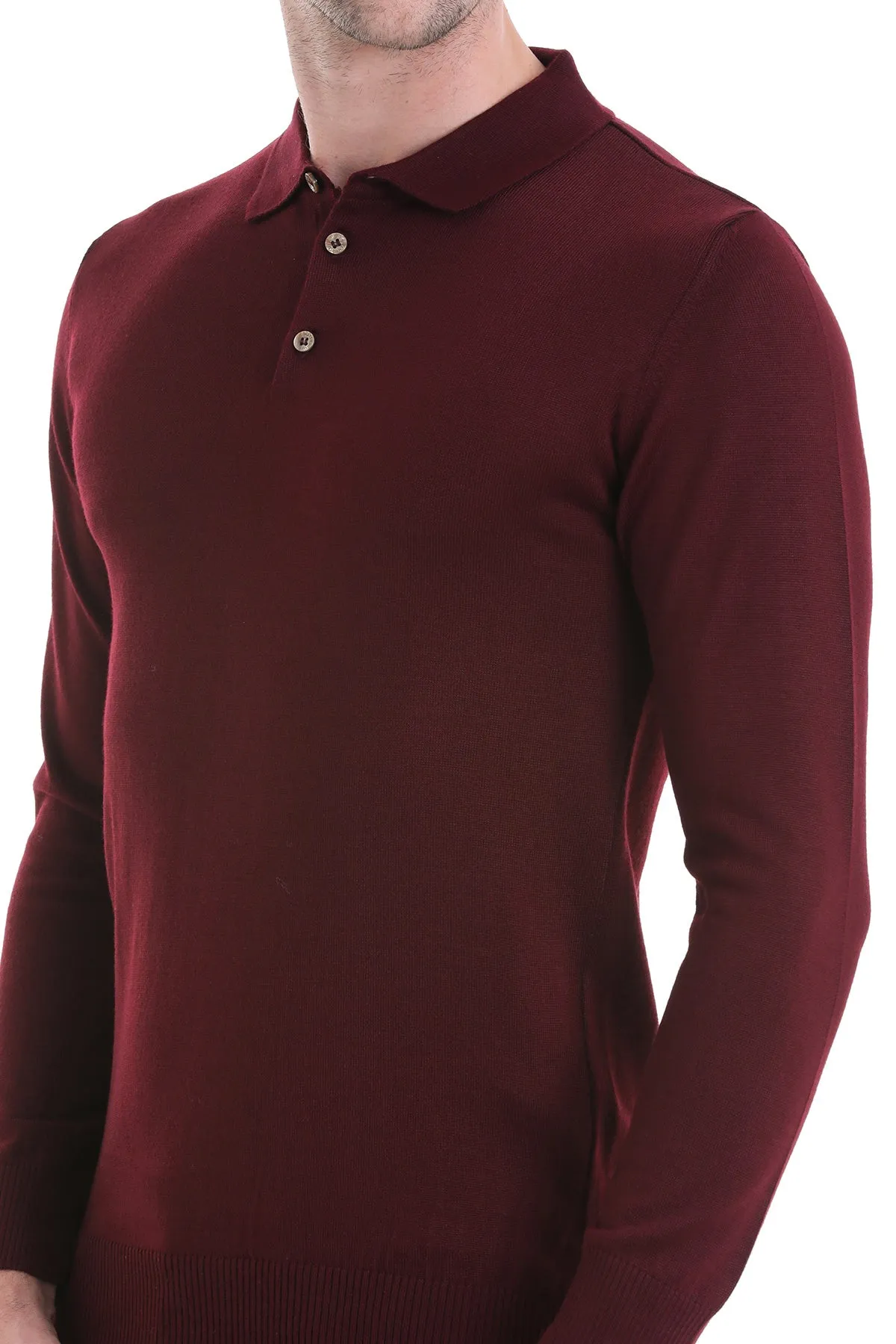 Regular Fit Wool Blend Burgundy Polo Sweater