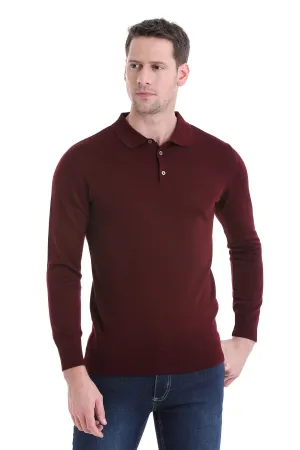 Regular Fit Wool Blend Burgundy Polo Sweater