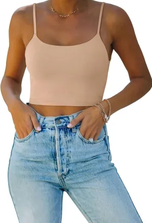 REORIA Women's Sexy Adjustable Spaghetti Strap Double Lined Seamless Camisole Tank Yoga Basic Crop Tops