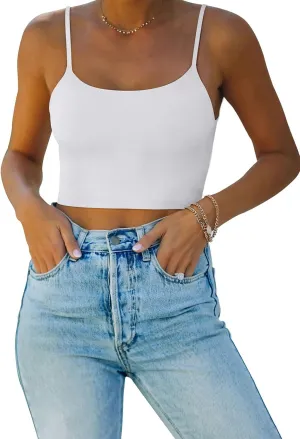 REORIA Women's Sexy Adjustable Spaghetti Strap Double Lined Seamless Camisole Tank Yoga Basic Crop Tops