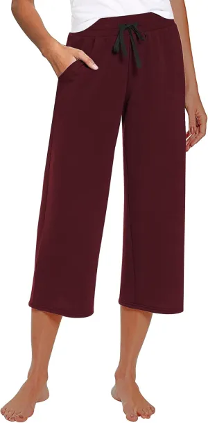 RESHE Women's Capri Yoga Pants Loose Soft Drawstring Workout Sweatpants Causal Lounge Pants with Pockets