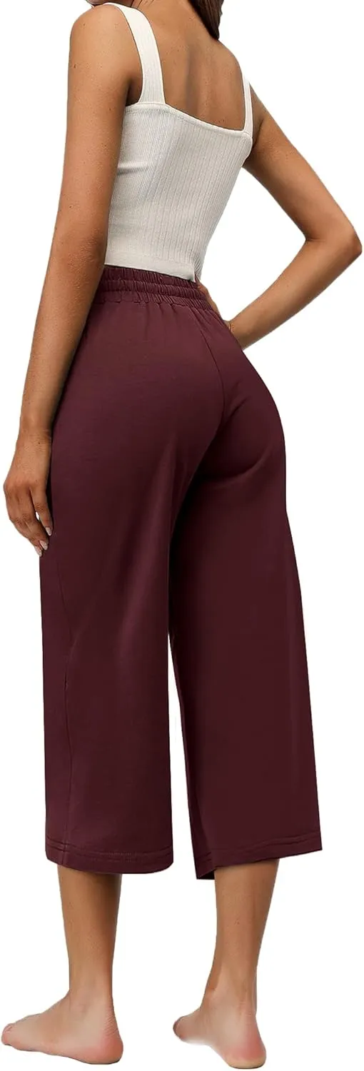 RESHE Women's Capri Yoga Pants Loose Soft Drawstring Workout Sweatpants Causal Lounge Pants with Pockets