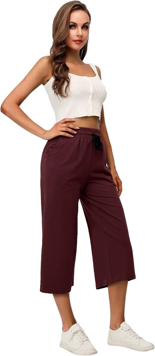 RESHE Women's Capri Yoga Pants Loose Soft Drawstring Workout Sweatpants Causal Lounge Pants with Pockets