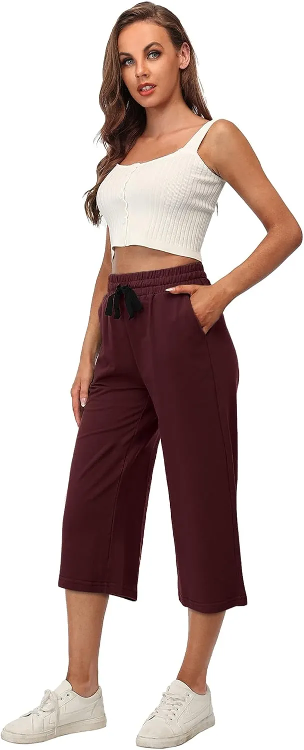 RESHE Women's Capri Yoga Pants Loose Soft Drawstring Workout Sweatpants Causal Lounge Pants with Pockets