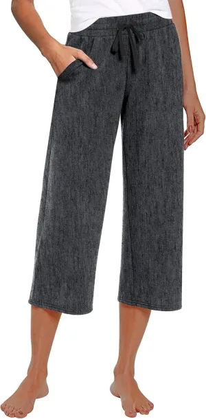 RESHE Women's Capri Yoga Pants Loose Soft Drawstring Workout Sweatpants Causal Lounge Pants with Pockets