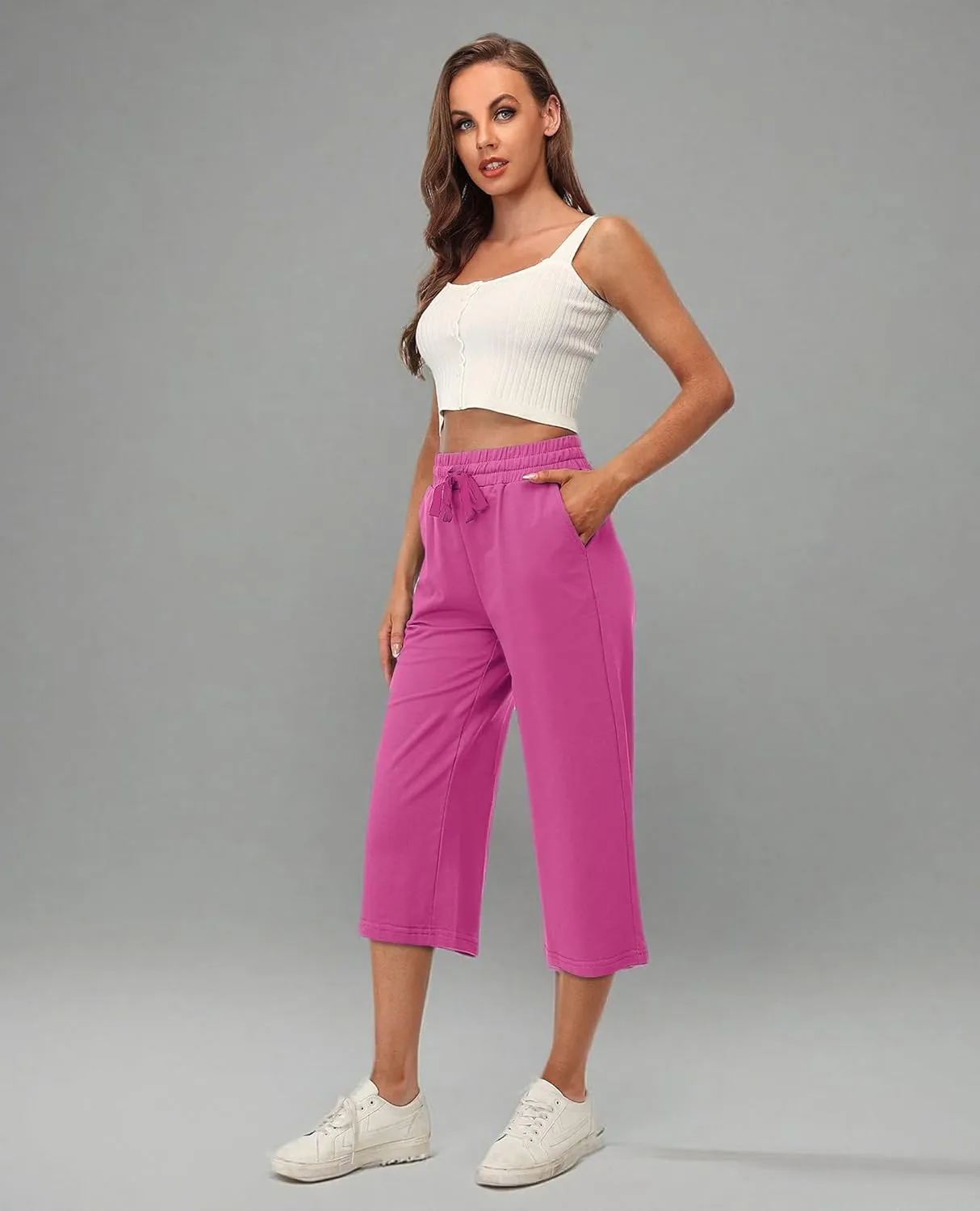 RESHE Women's Capri Yoga Pants Loose Soft Drawstring Workout Sweatpants Causal Lounge Pants with Pockets