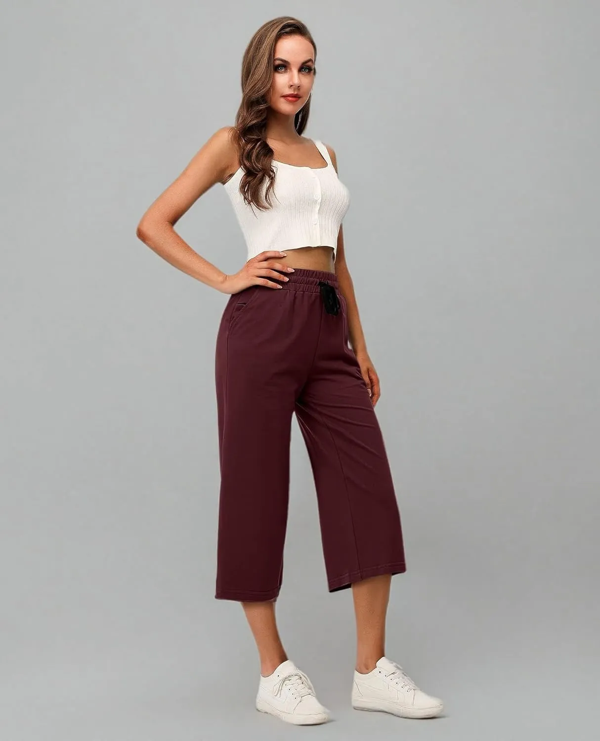 RESHE Women's Capri Yoga Pants Loose Soft Drawstring Workout Sweatpants Causal Lounge Pants with Pockets