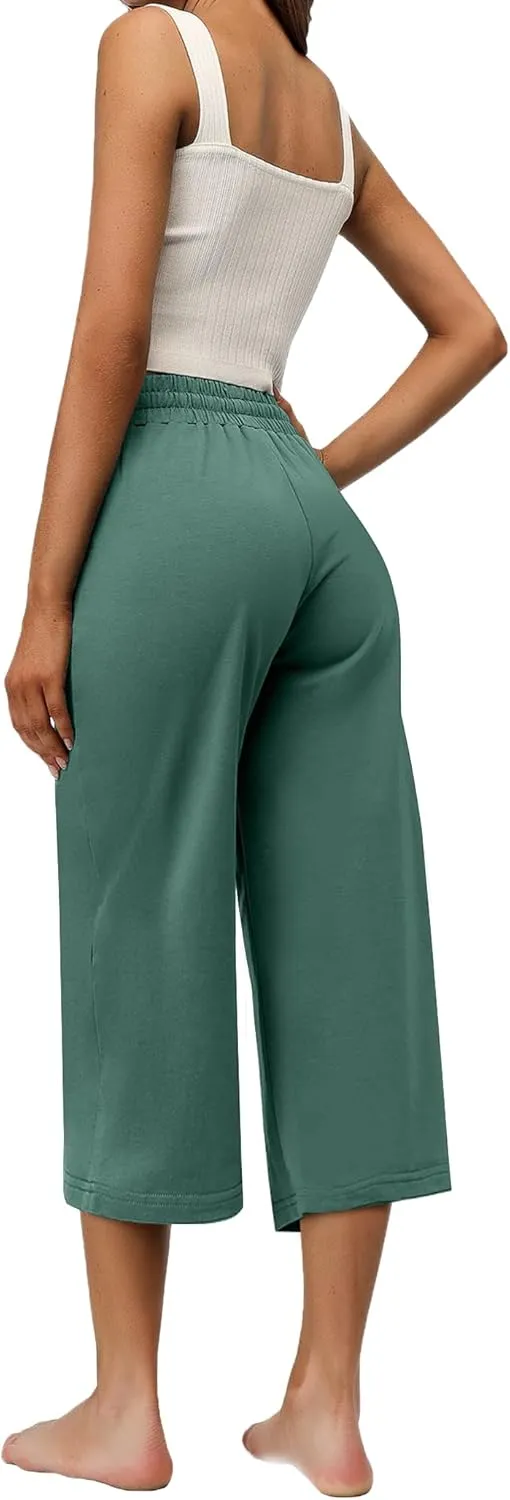 RESHE Women's Capri Yoga Pants Loose Soft Drawstring Workout Sweatpants Causal Lounge Pants with Pockets