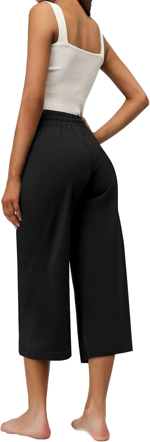 RESHE Women's Capri Yoga Pants Loose Soft Drawstring Workout Sweatpants Causal Lounge Pants with Pockets