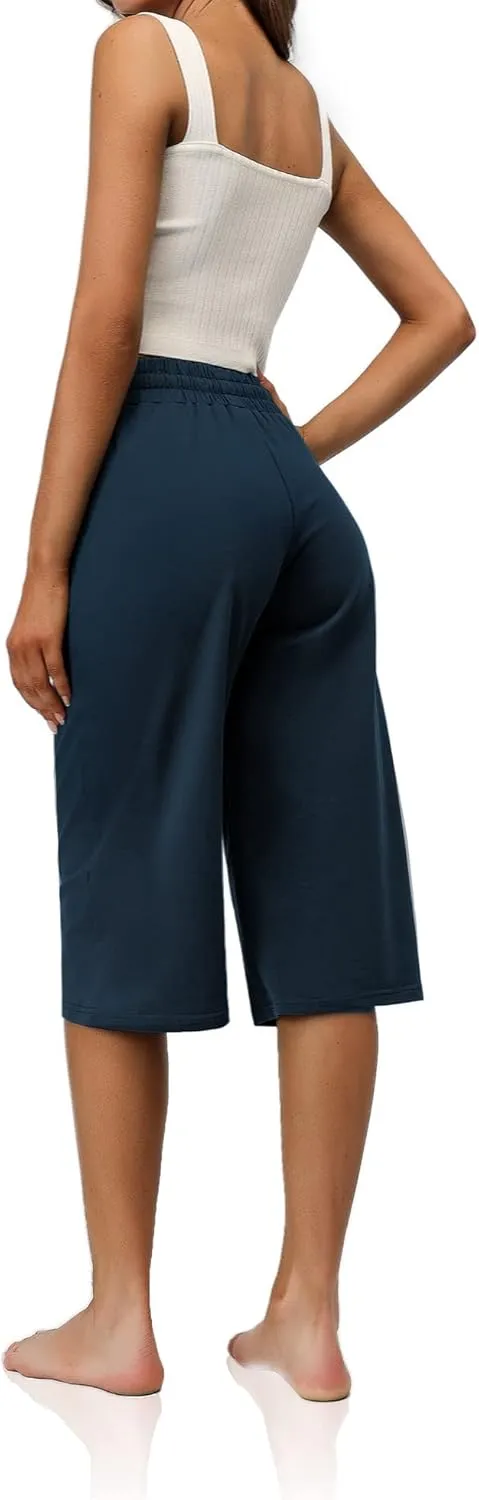 RESHE Women's Capri Yoga Pants Loose Soft Drawstring Workout Sweatpants Causal Lounge Pants with Pockets