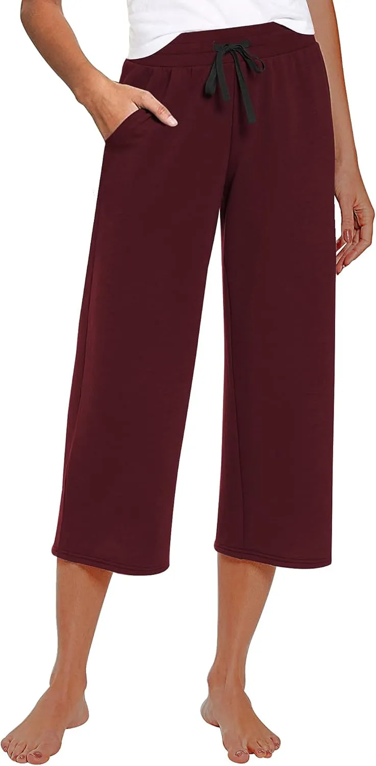 RESHE Women's Capri Yoga Pants Loose Soft Drawstring Workout Sweatpants Causal Lounge Pants with Pockets