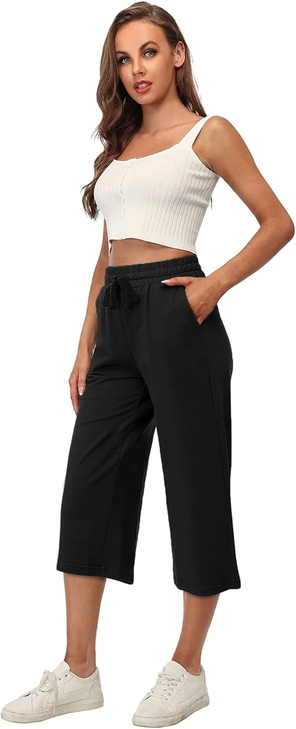 RESHE Women's Capri Yoga Pants Loose Soft Drawstring Workout Sweatpants Causal Lounge Pants with Pockets