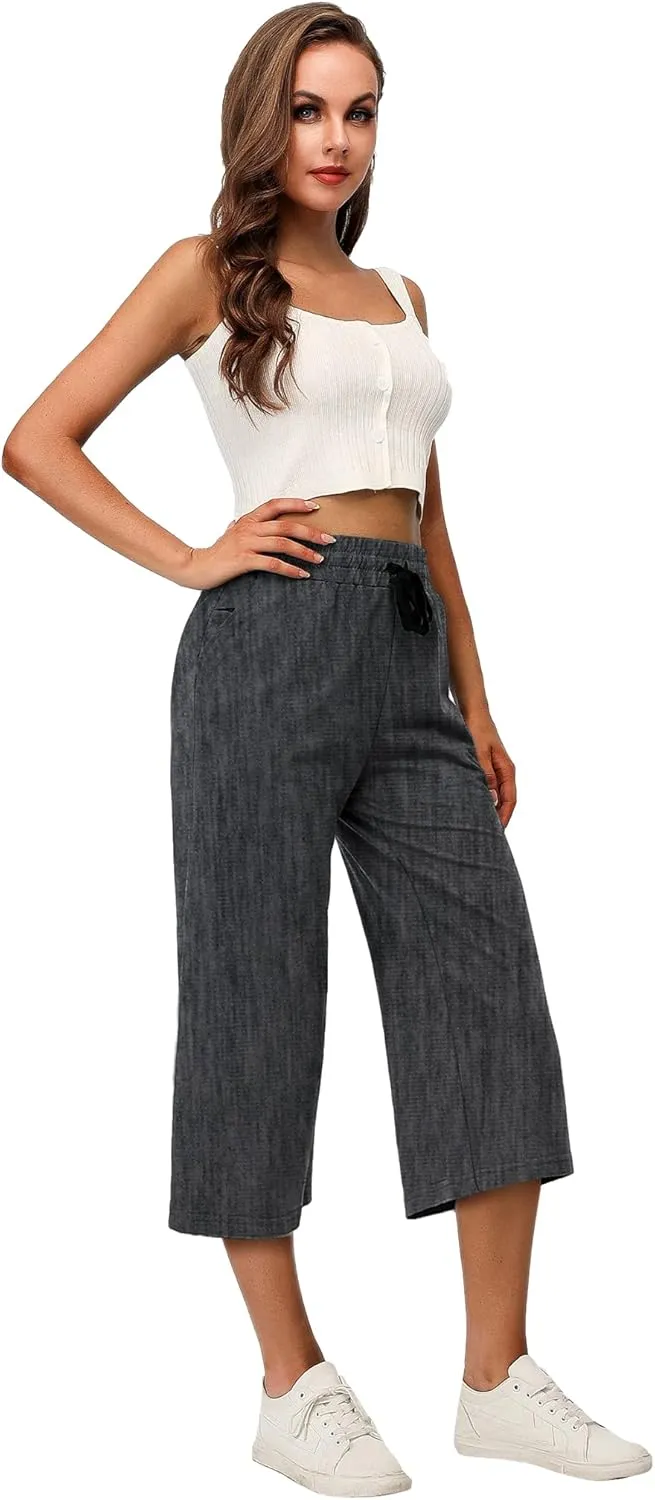RESHE Women's Capri Yoga Pants Loose Soft Drawstring Workout Sweatpants Causal Lounge Pants with Pockets