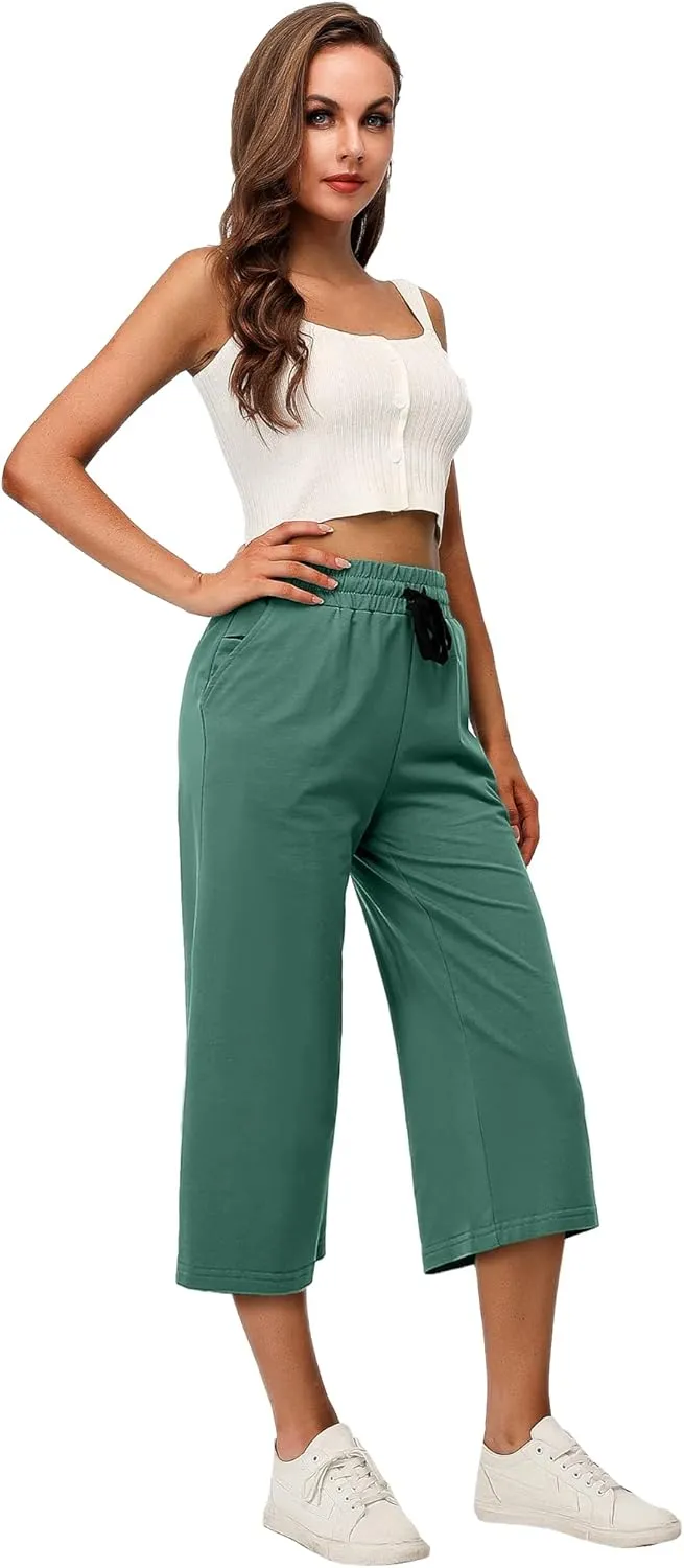 RESHE Women's Capri Yoga Pants Loose Soft Drawstring Workout Sweatpants Causal Lounge Pants with Pockets