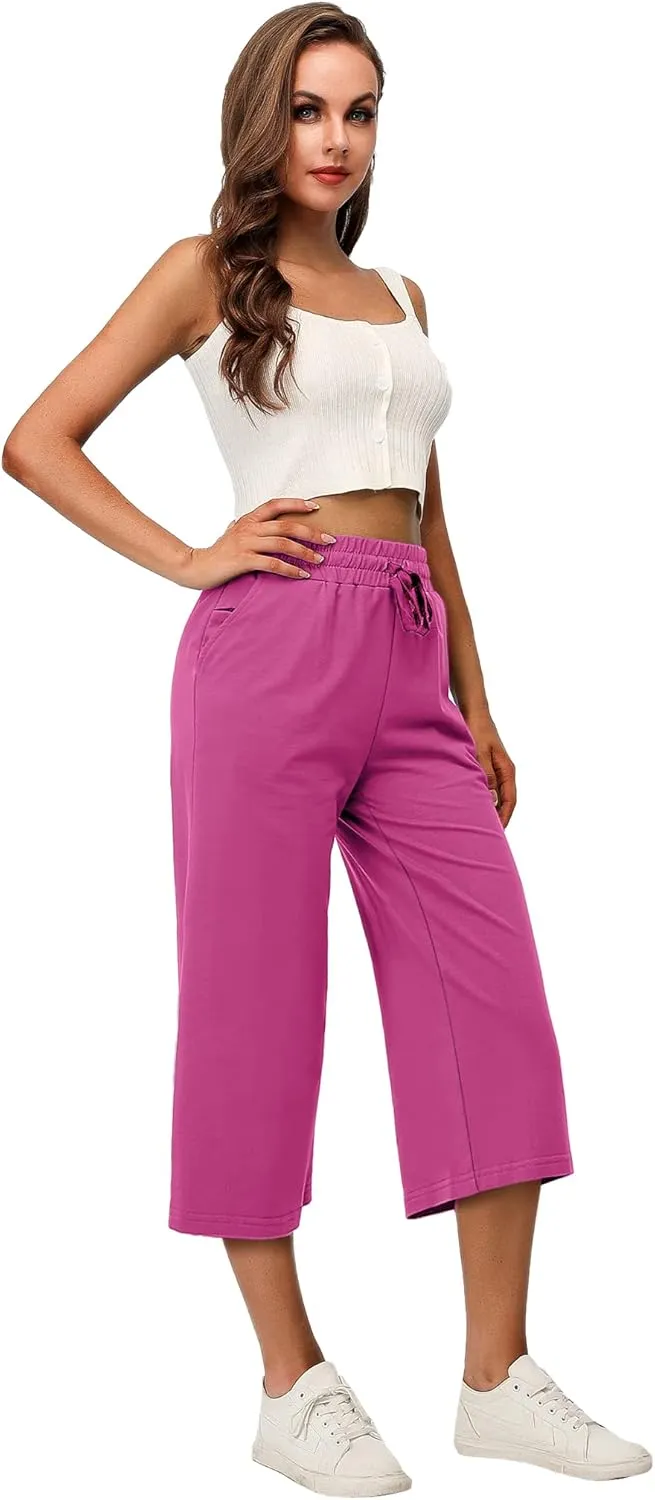 RESHE Women's Capri Yoga Pants Loose Soft Drawstring Workout Sweatpants Causal Lounge Pants with Pockets