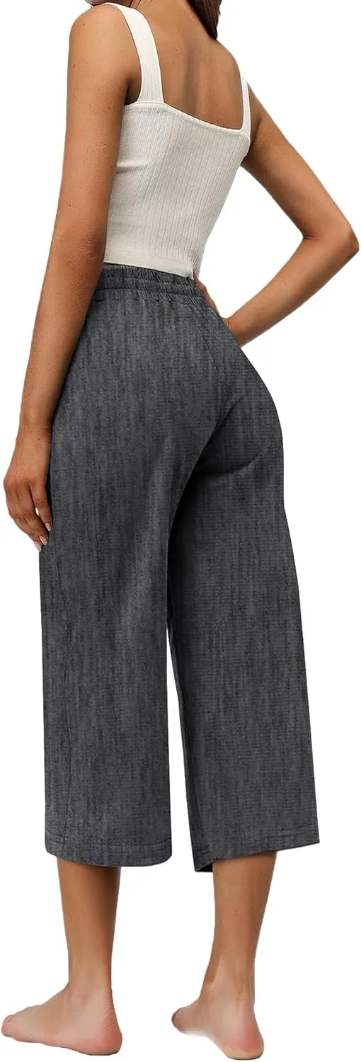 RESHE Women's Capri Yoga Pants Loose Soft Drawstring Workout Sweatpants Causal Lounge Pants with Pockets