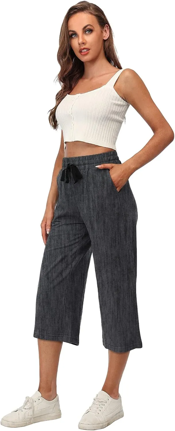 RESHE Women's Capri Yoga Pants Loose Soft Drawstring Workout Sweatpants Causal Lounge Pants with Pockets