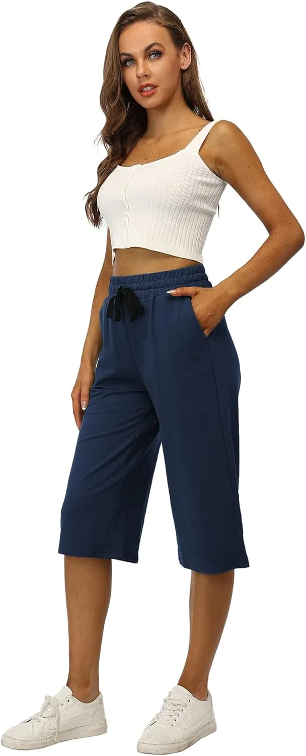 RESHE Women's Capri Yoga Pants Loose Soft Drawstring Workout Sweatpants Causal Lounge Pants with Pockets