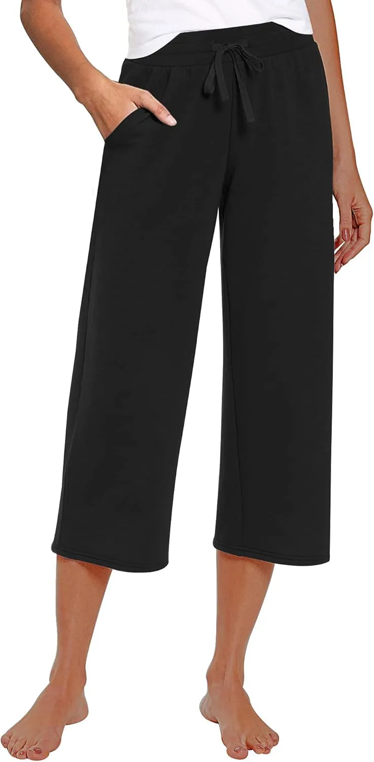 RESHE Women's Capri Yoga Pants Loose Soft Drawstring Workout Sweatpants Causal Lounge Pants with Pockets