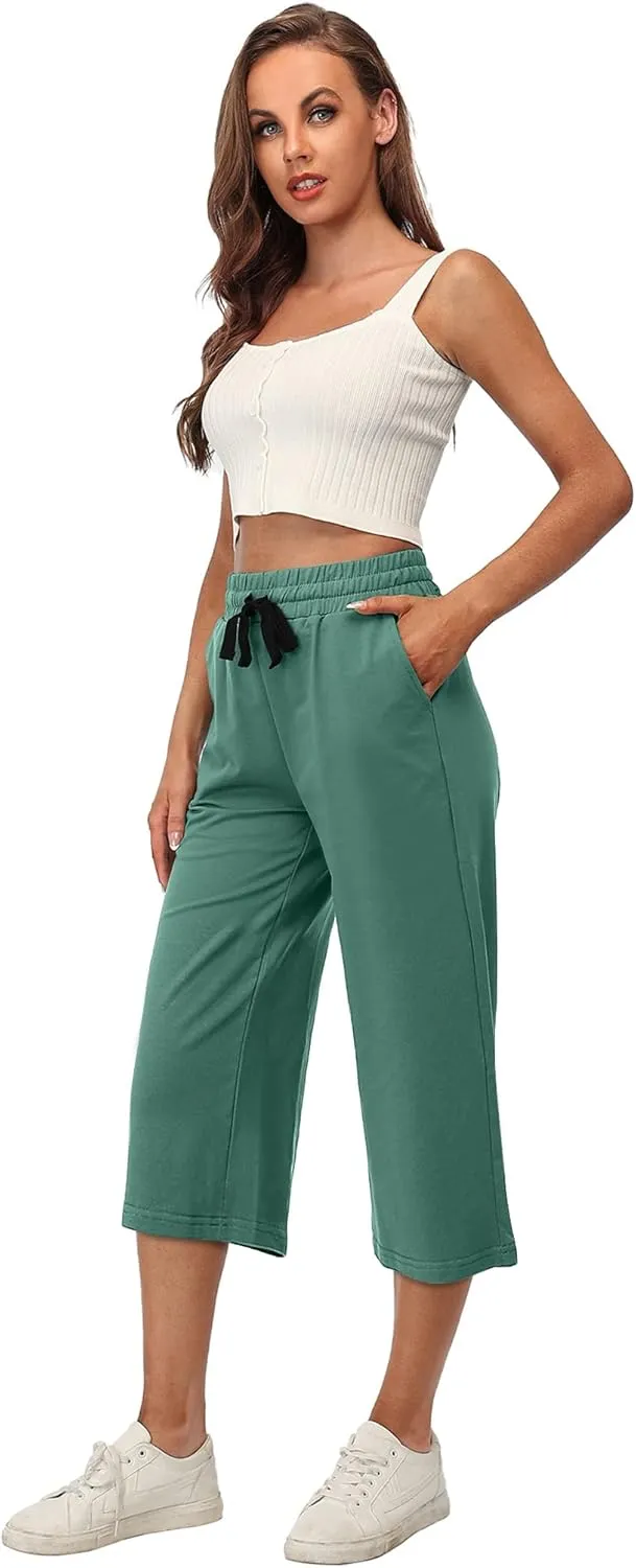 RESHE Women's Capri Yoga Pants Loose Soft Drawstring Workout Sweatpants Causal Lounge Pants with Pockets