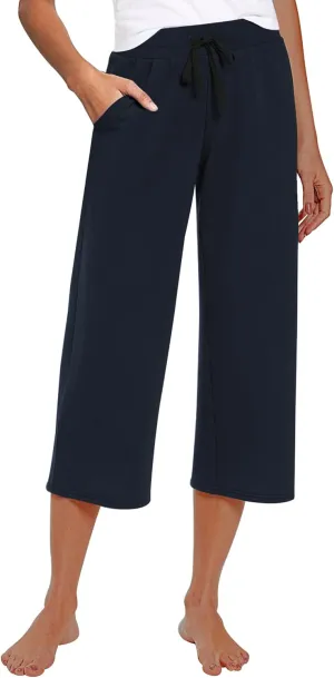 RESHE Women's Capri Yoga Pants Loose Soft Drawstring Workout Sweatpants Causal Lounge Pants with Pockets