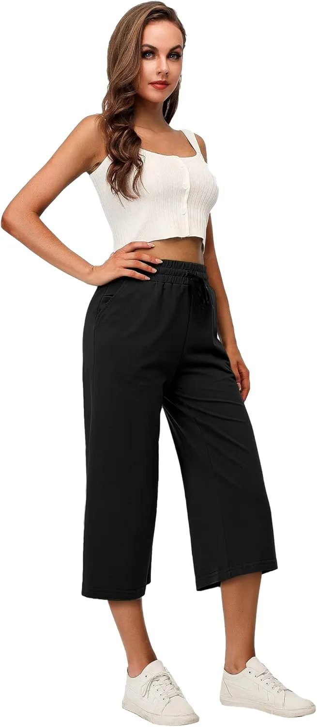 RESHE Women's Capri Yoga Pants Loose Soft Drawstring Workout Sweatpants Causal Lounge Pants with Pockets