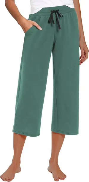 RESHE Women's Capri Yoga Pants Loose Soft Drawstring Workout Sweatpants Causal Lounge Pants with Pockets