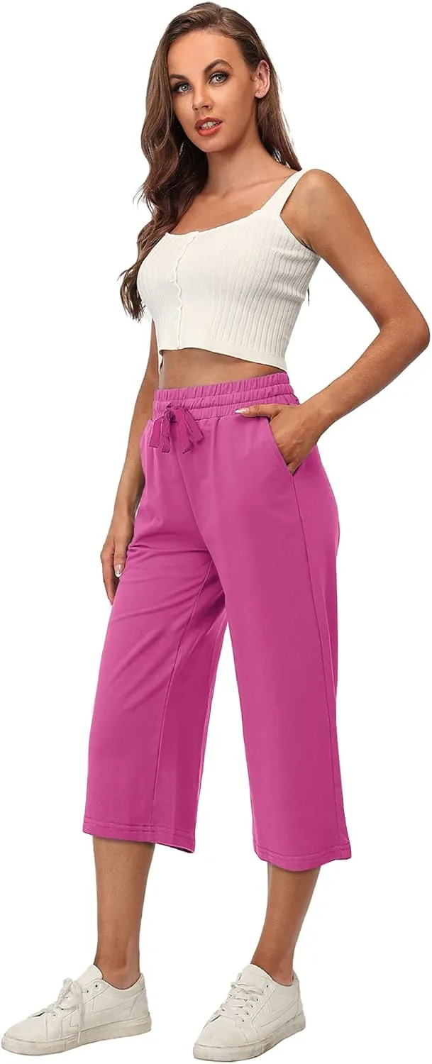 RESHE Women's Capri Yoga Pants Loose Soft Drawstring Workout Sweatpants Causal Lounge Pants with Pockets