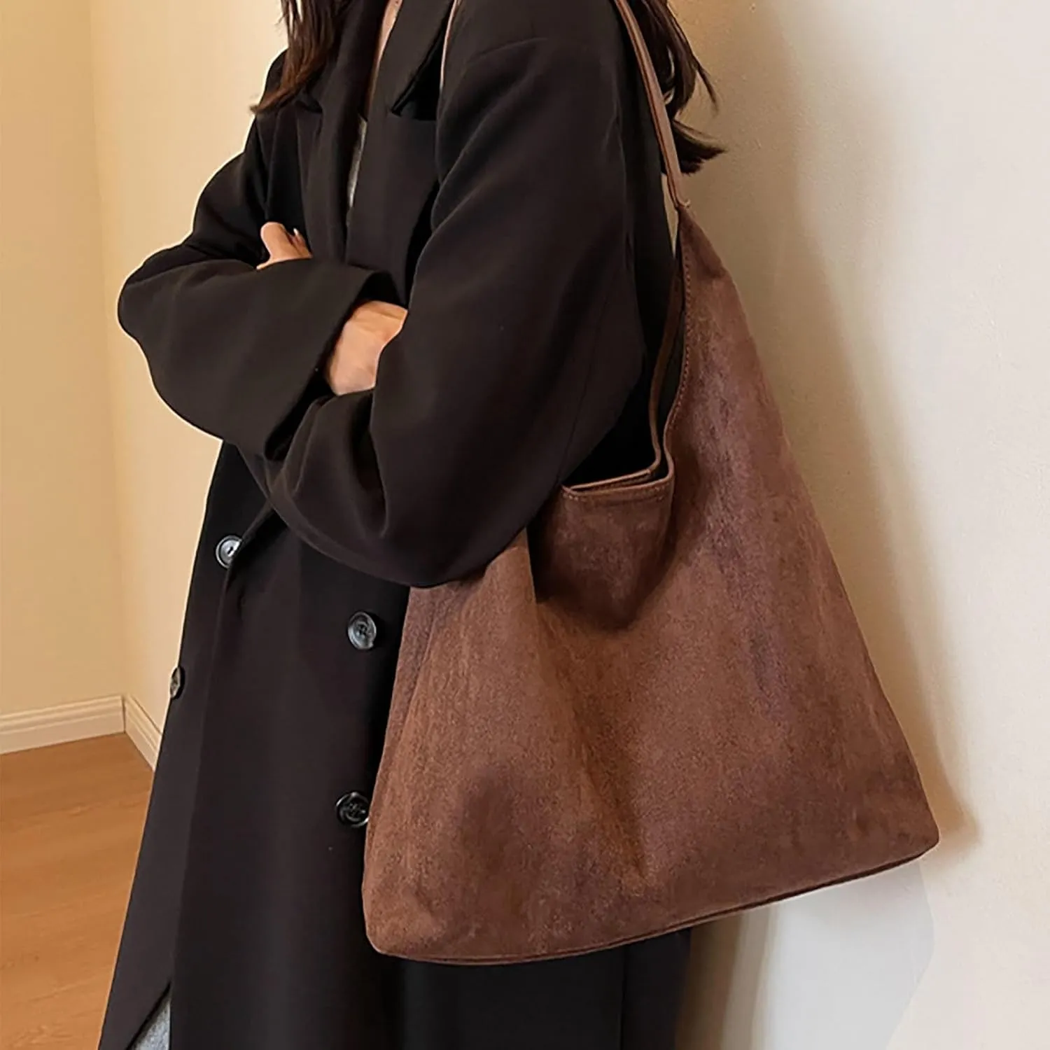 Retro Suede Crescent Shoulder Bag Women Tote Bag Satchels Crossbody Purse Top-handle Travel College Work Tote Handbag