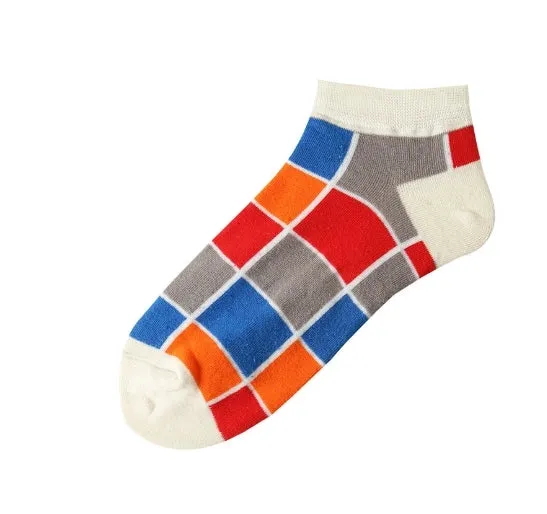 ROYALUCK Unisex Geometric Colored Socks Plaid Boat Socks