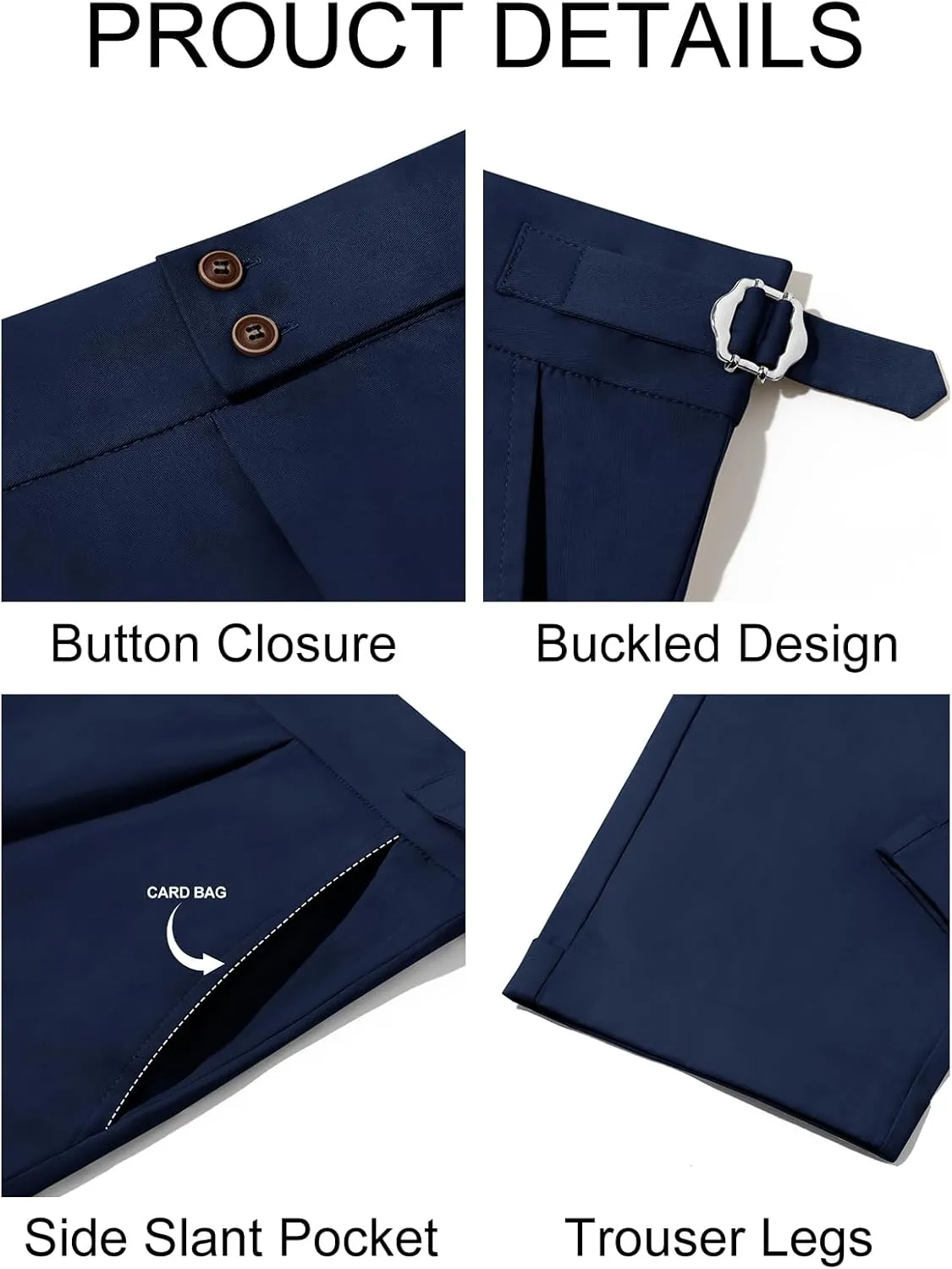 Runcati Mens Chinos Cotton Pants Slim Fit Pleated Front Dress Pants Casual Stretchy Tapered Trousers