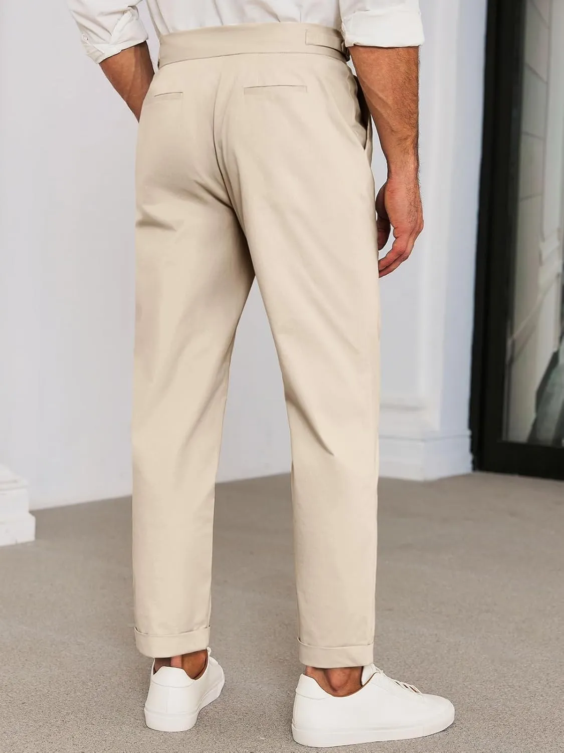 Runcati Mens Chinos Cotton Pants Slim Fit Pleated Front Dress Pants Casual Stretchy Tapered Trousers