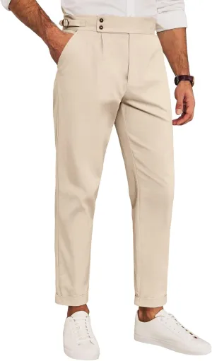 Runcati Mens Chinos Cotton Pants Slim Fit Pleated Front Dress Pants Casual Stretchy Tapered Trousers