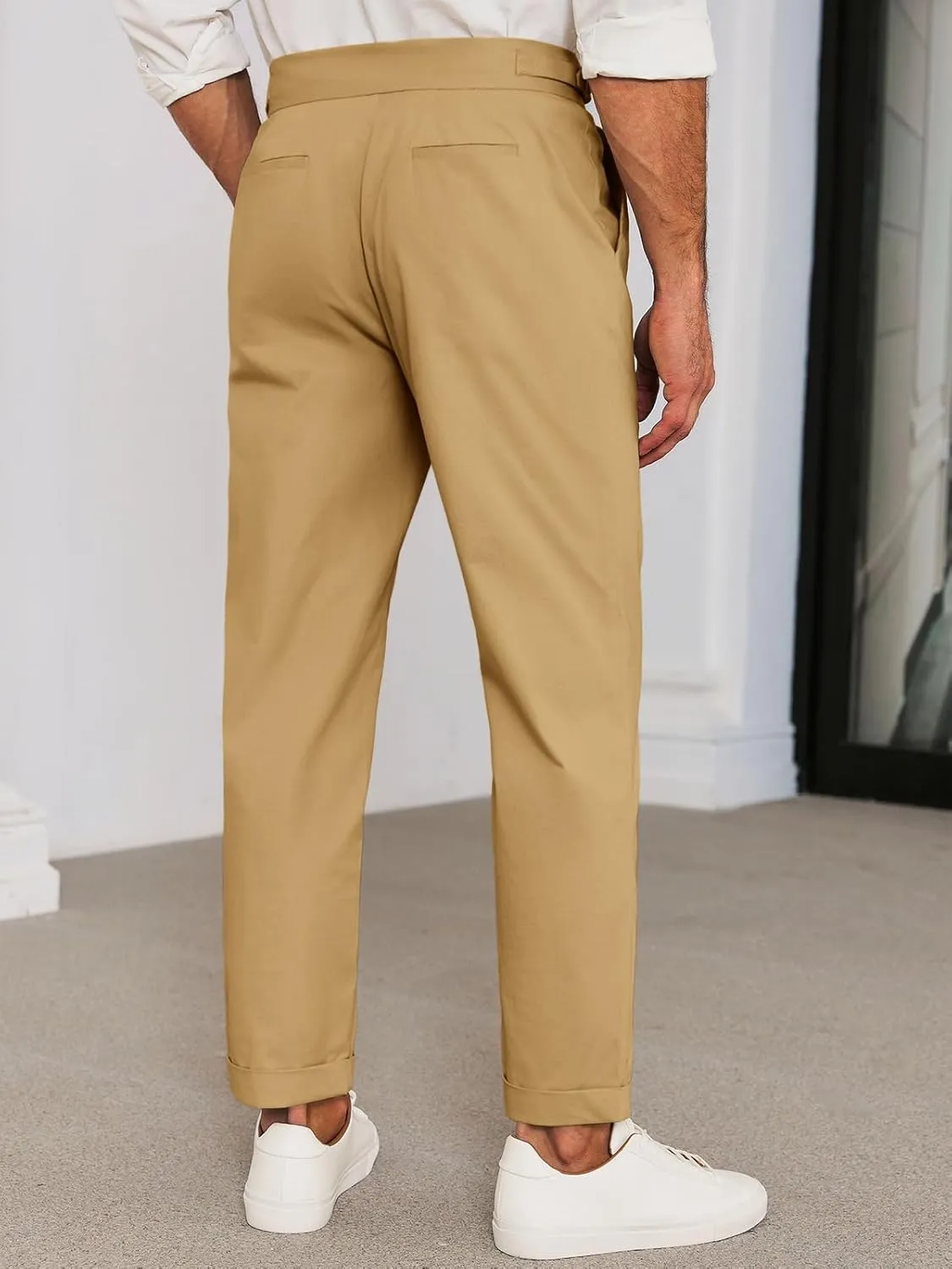 Runcati Mens Chinos Cotton Pants Slim Fit Pleated Front Dress Pants Casual Stretchy Tapered Trousers