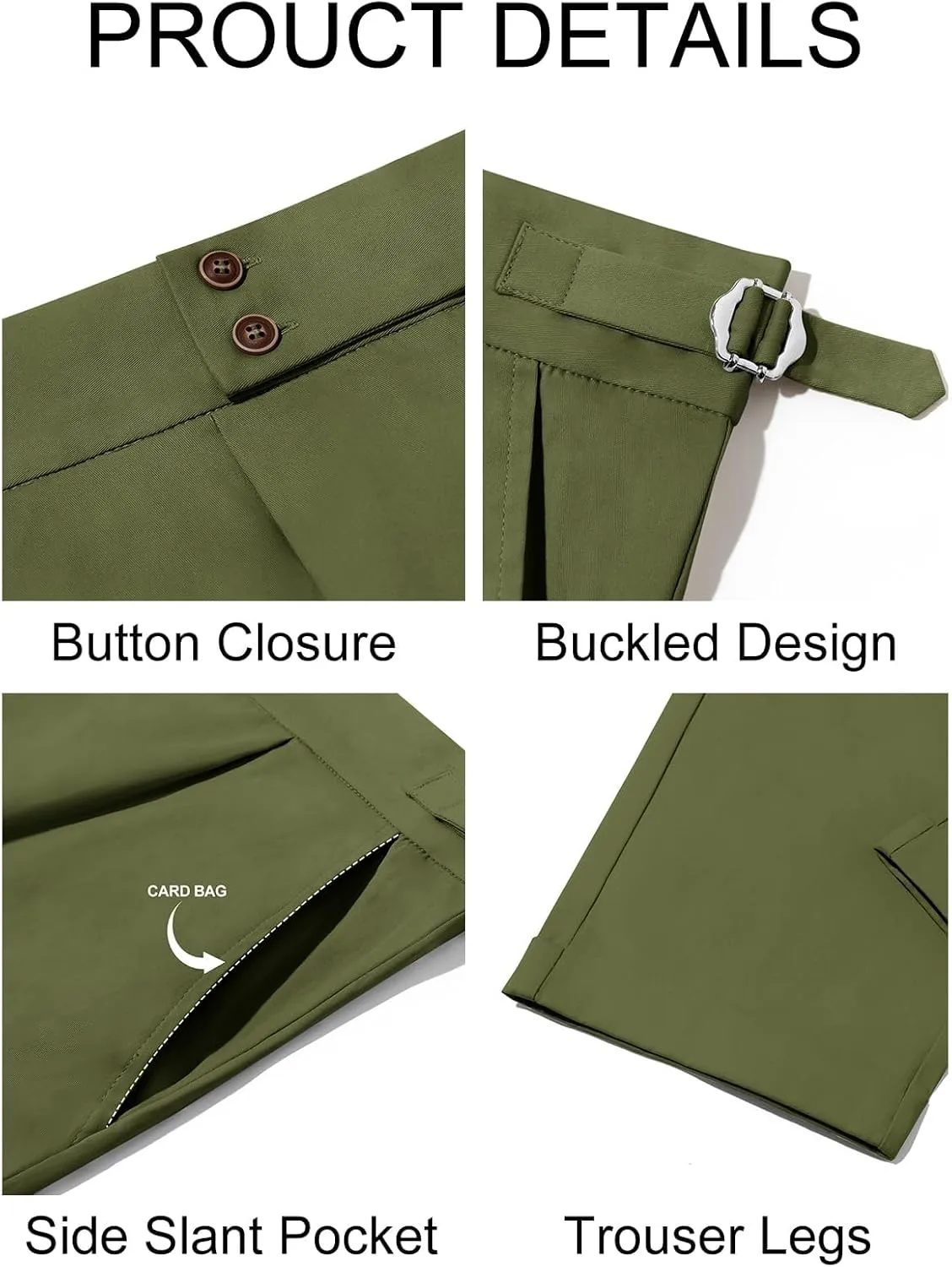 Runcati Mens Chinos Cotton Pants Slim Fit Pleated Front Dress Pants Casual Stretchy Tapered Trousers