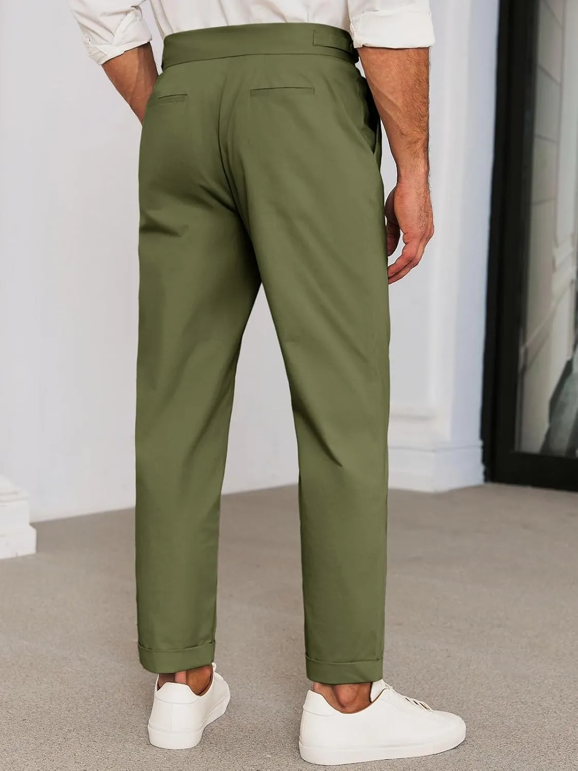Runcati Mens Chinos Cotton Pants Slim Fit Pleated Front Dress Pants Casual Stretchy Tapered Trousers