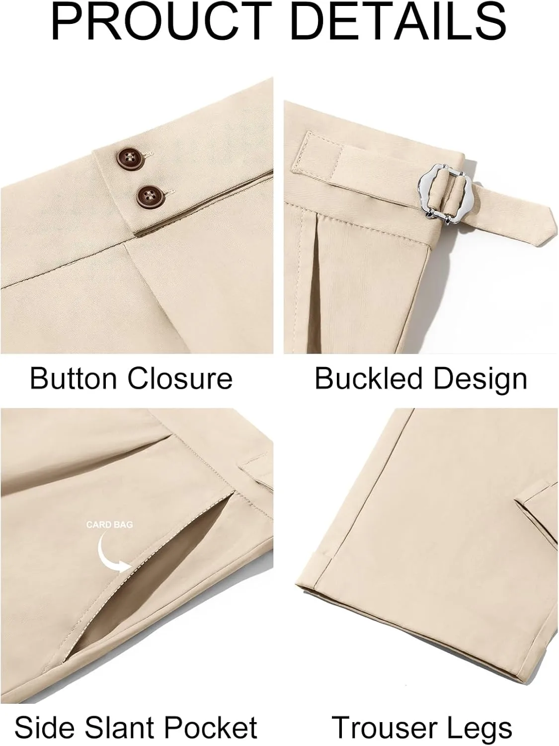 Runcati Mens Chinos Cotton Pants Slim Fit Pleated Front Dress Pants Casual Stretchy Tapered Trousers