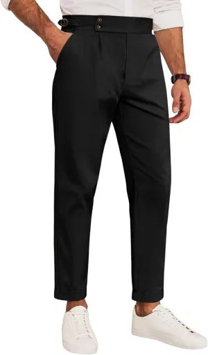 Runcati Mens Chinos Cotton Pants Slim Fit Pleated Front Dress Pants Casual Stretchy Tapered Trousers