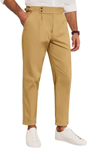 Runcati Mens Chinos Cotton Pants Slim Fit Pleated Front Dress Pants Casual Stretchy Tapered Trousers