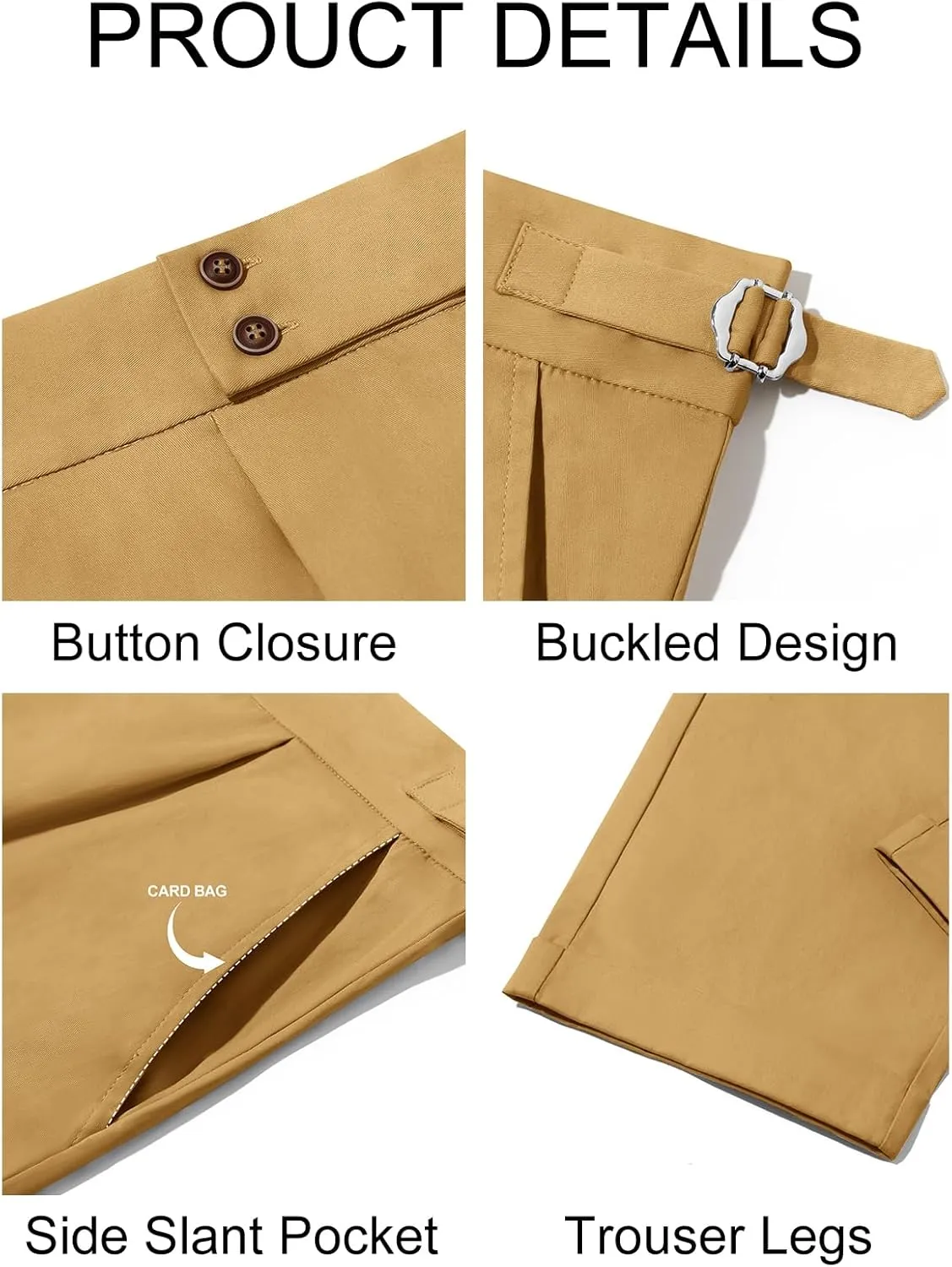 Runcati Mens Chinos Cotton Pants Slim Fit Pleated Front Dress Pants Casual Stretchy Tapered Trousers