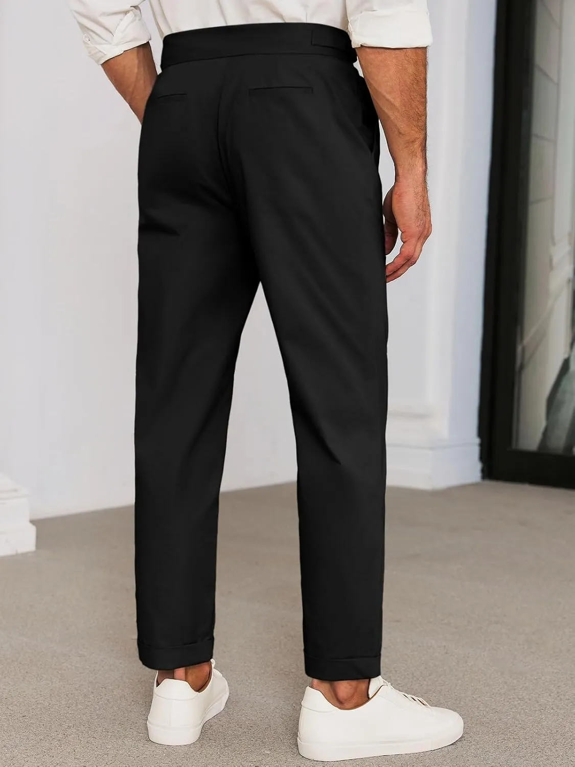 Runcati Mens Chinos Cotton Pants Slim Fit Pleated Front Dress Pants Casual Stretchy Tapered Trousers