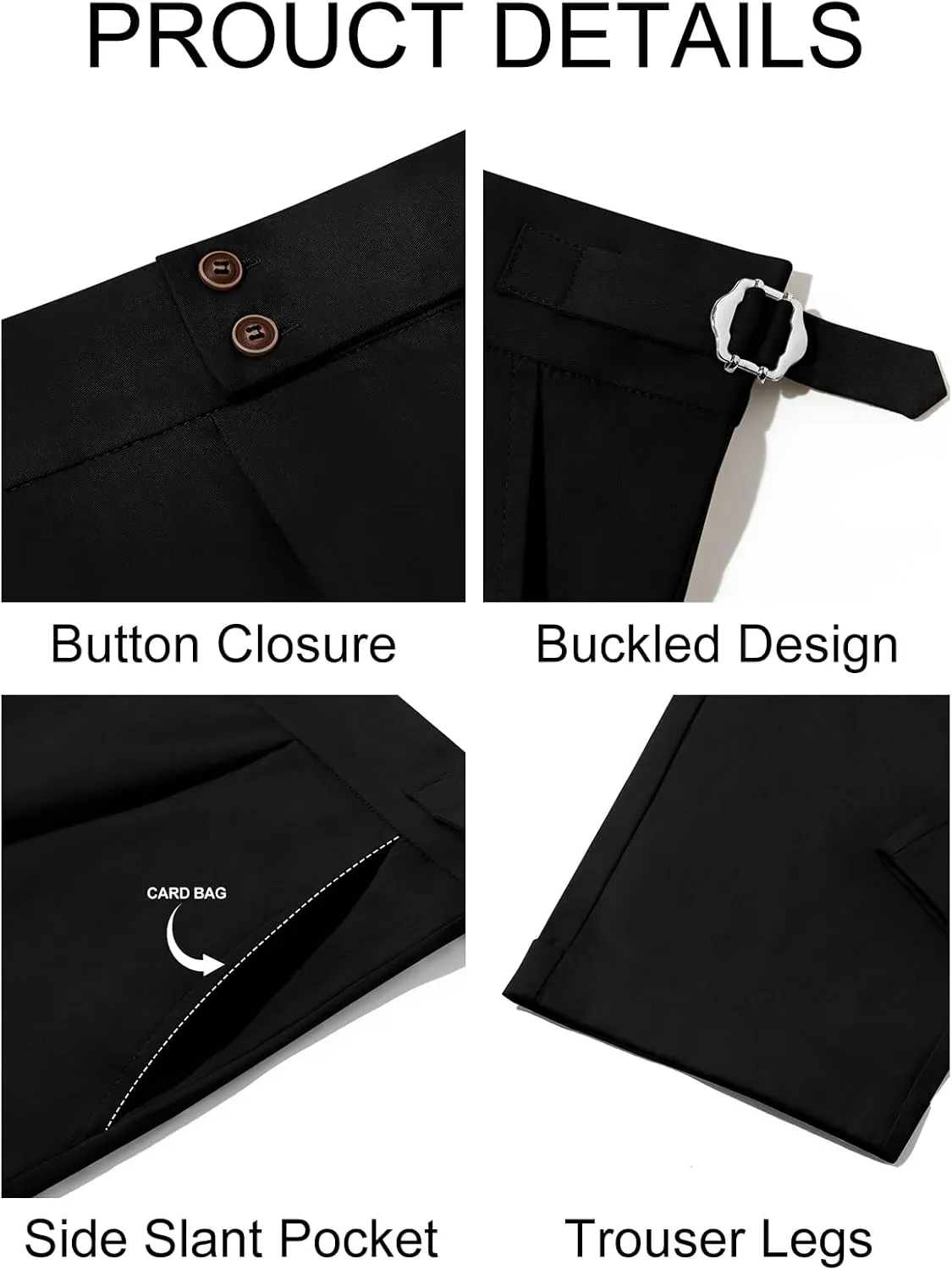 Runcati Mens Chinos Cotton Pants Slim Fit Pleated Front Dress Pants Casual Stretchy Tapered Trousers