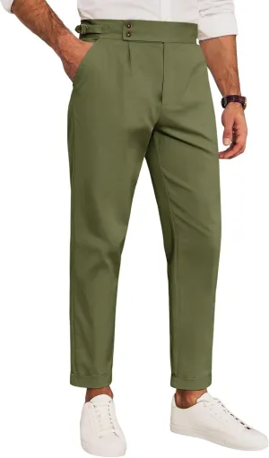 Runcati Mens Chinos Cotton Pants Slim Fit Pleated Front Dress Pants Casual Stretchy Tapered Trousers